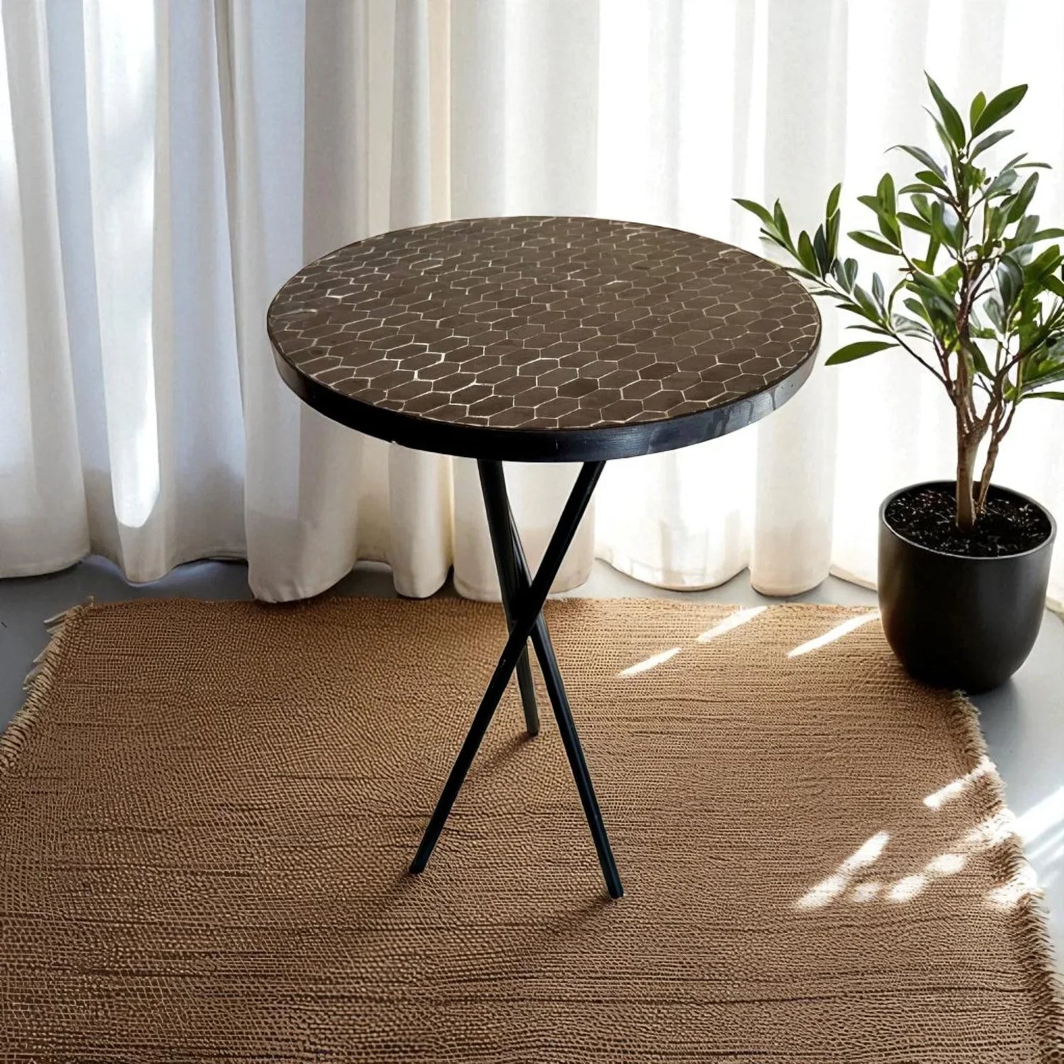 Round Black Moroccan Mosaic Table