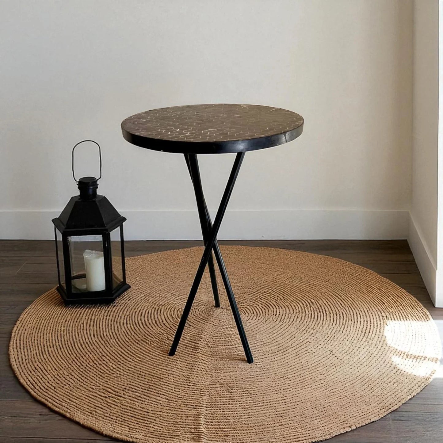 Round Black Moroccan Mosaic Table
