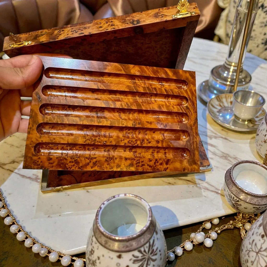 Handmade Moroccan Thuya burl wooden jewelry box guide
