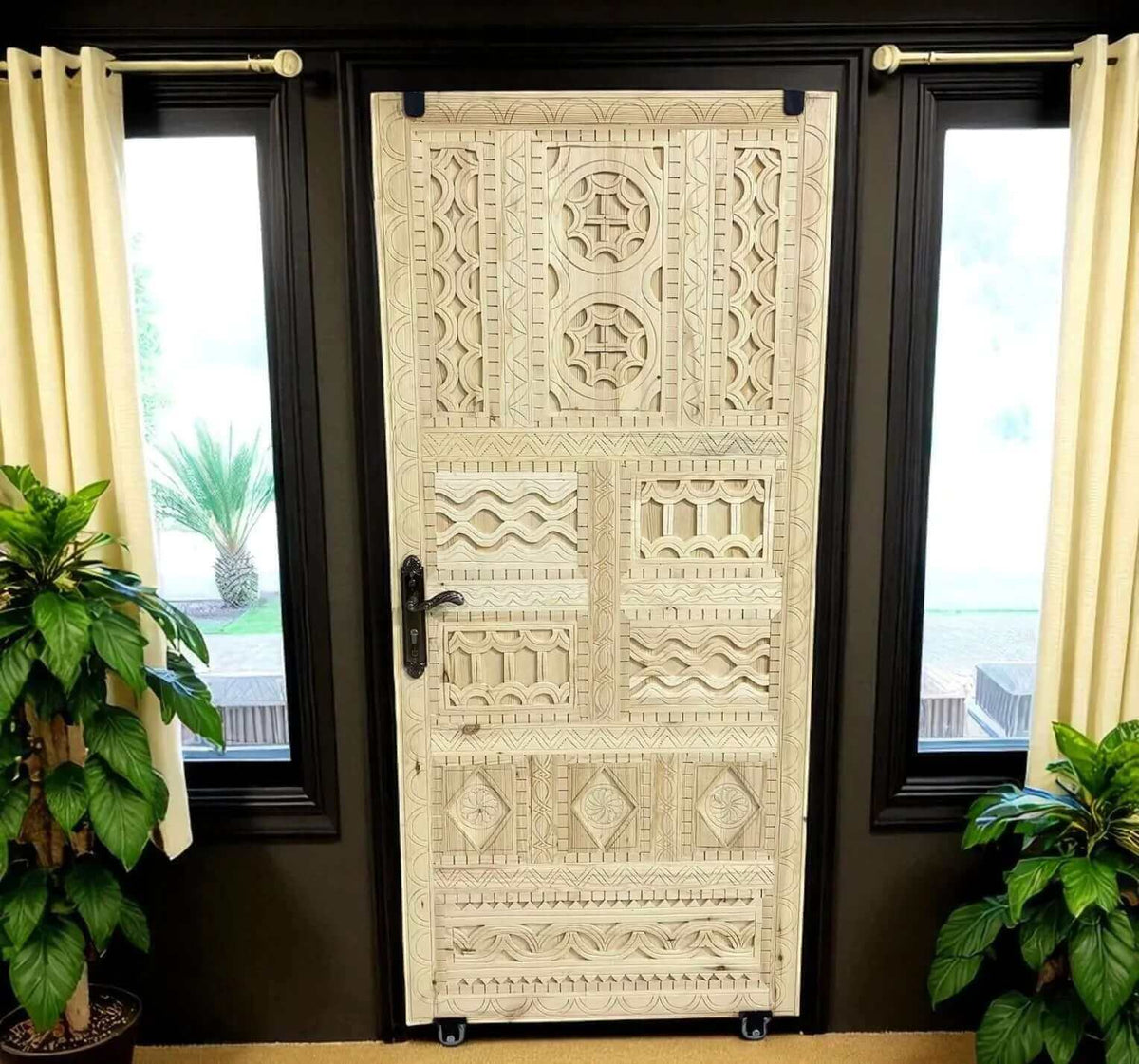 Custom Moroccan hand-carved wooden double door