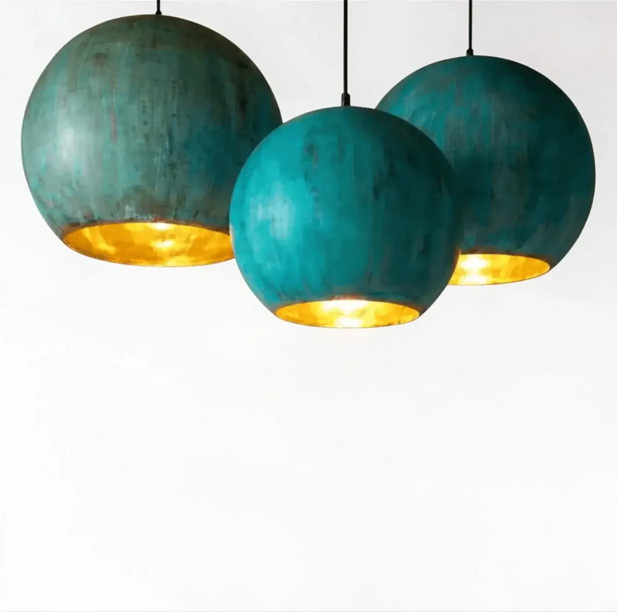 Green patina copper hanging pendant light