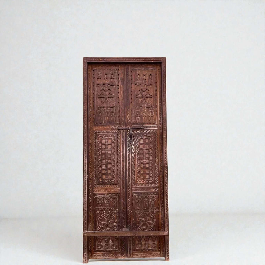 Moroccan hand-carved double wooden entry door