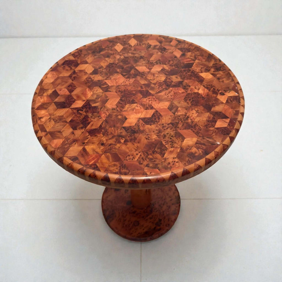Handmade solid wood round coffee table with inlay