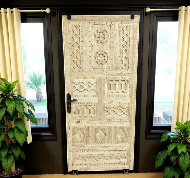 Custom Moroccan hand-carved wooden double door