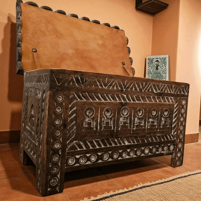 Handmade Moroccan wooden cabinet with carved storage doors