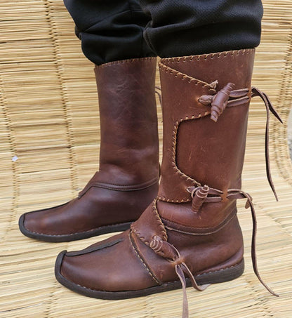 Handmade Leather Boots – Authentic Medieval Viking Boots Brown - AtlasMuseCrafts