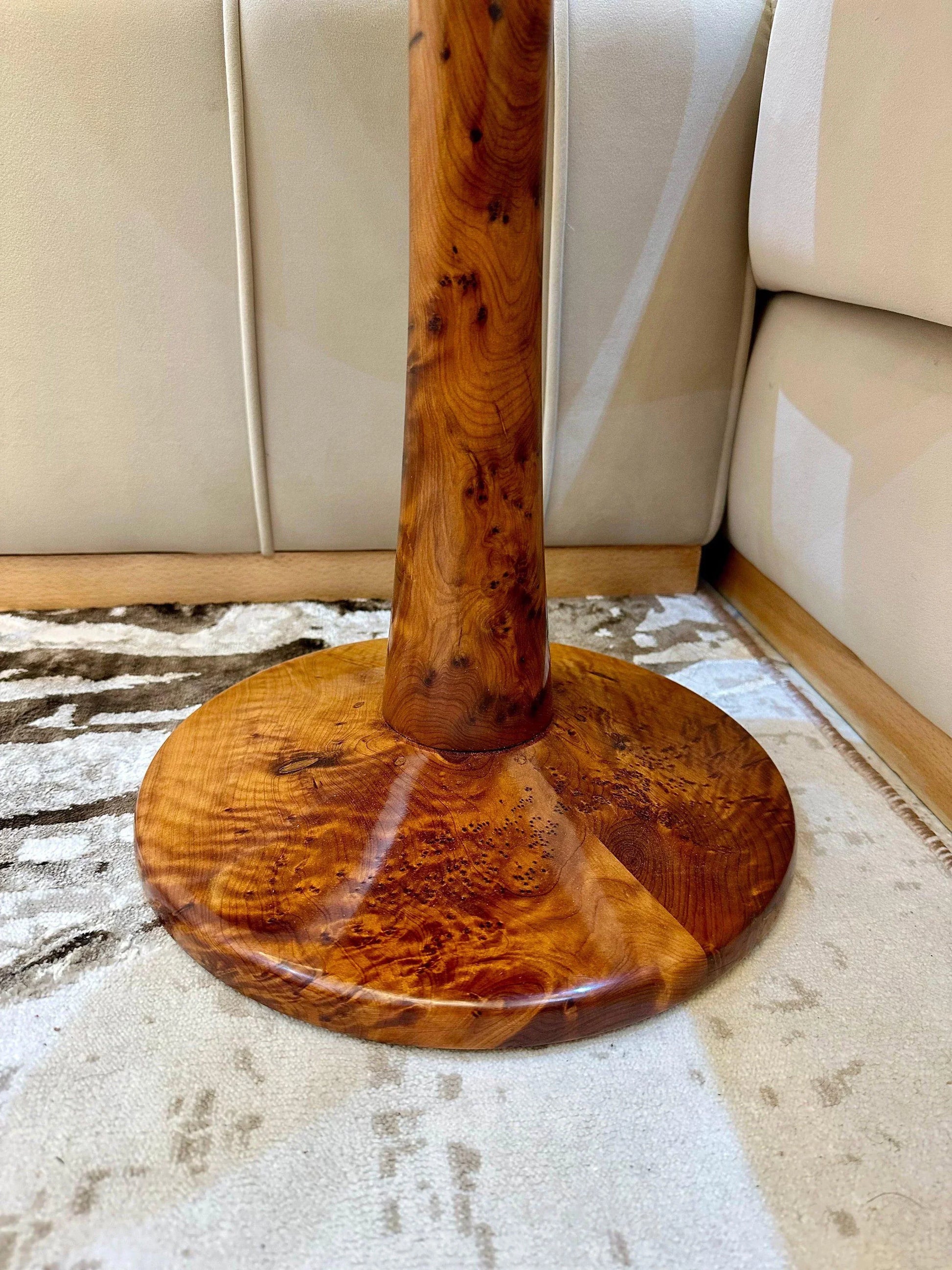 Handmade Moroccan Coffee Table – Round Thuya Wood Inlay Side Table - AtlasMuseCrafts