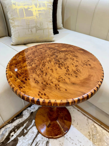 Handmade Moroccan Coffee Table – Round Thuya Wood Inlay Side Table - AtlasMuseCrafts