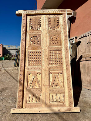Antique Door Moroccan Double Door Carved With knocker - AtlasMuse