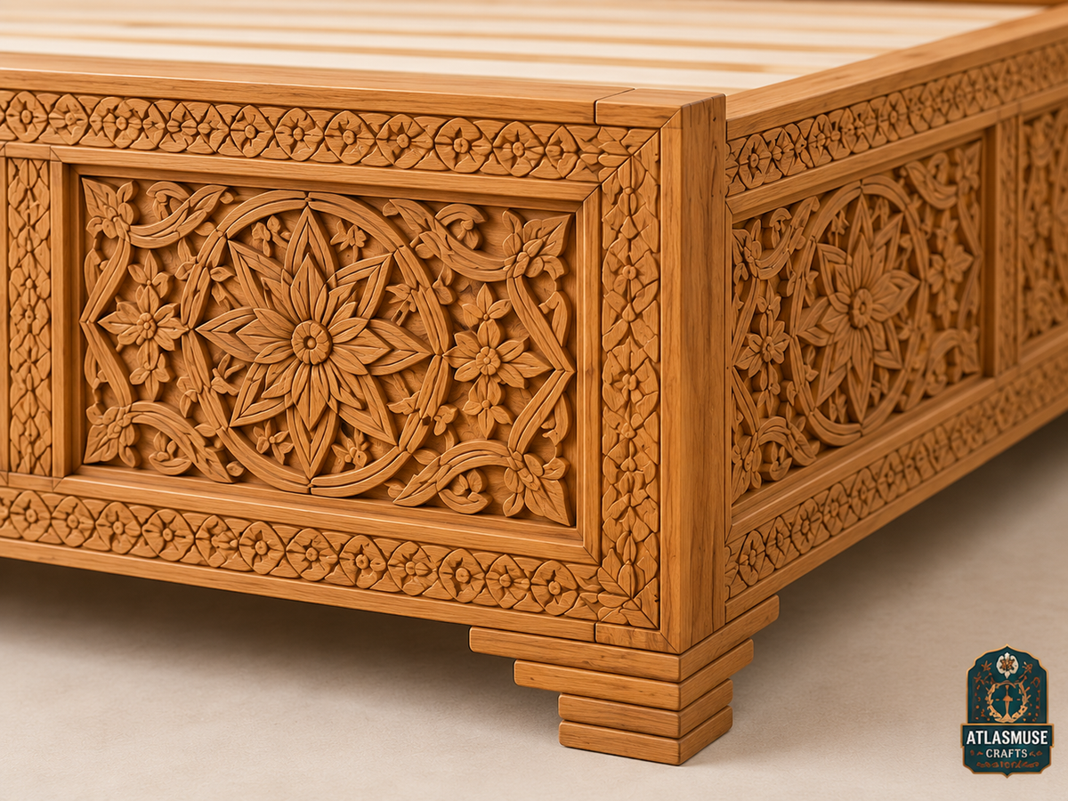 Wood Platform Bed Frame – Handmade Moroccan Solid Wood Bed