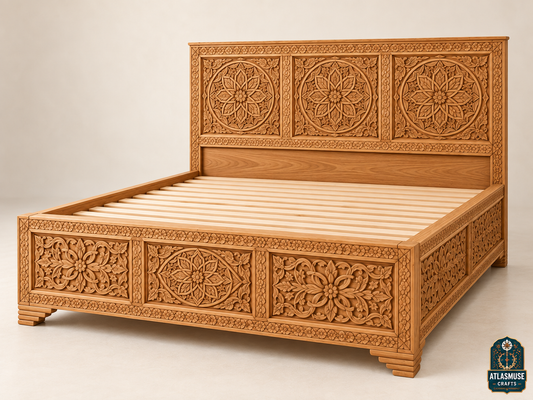 Moroccan Bed Frame – Hand-Carved Solid Wood Bed