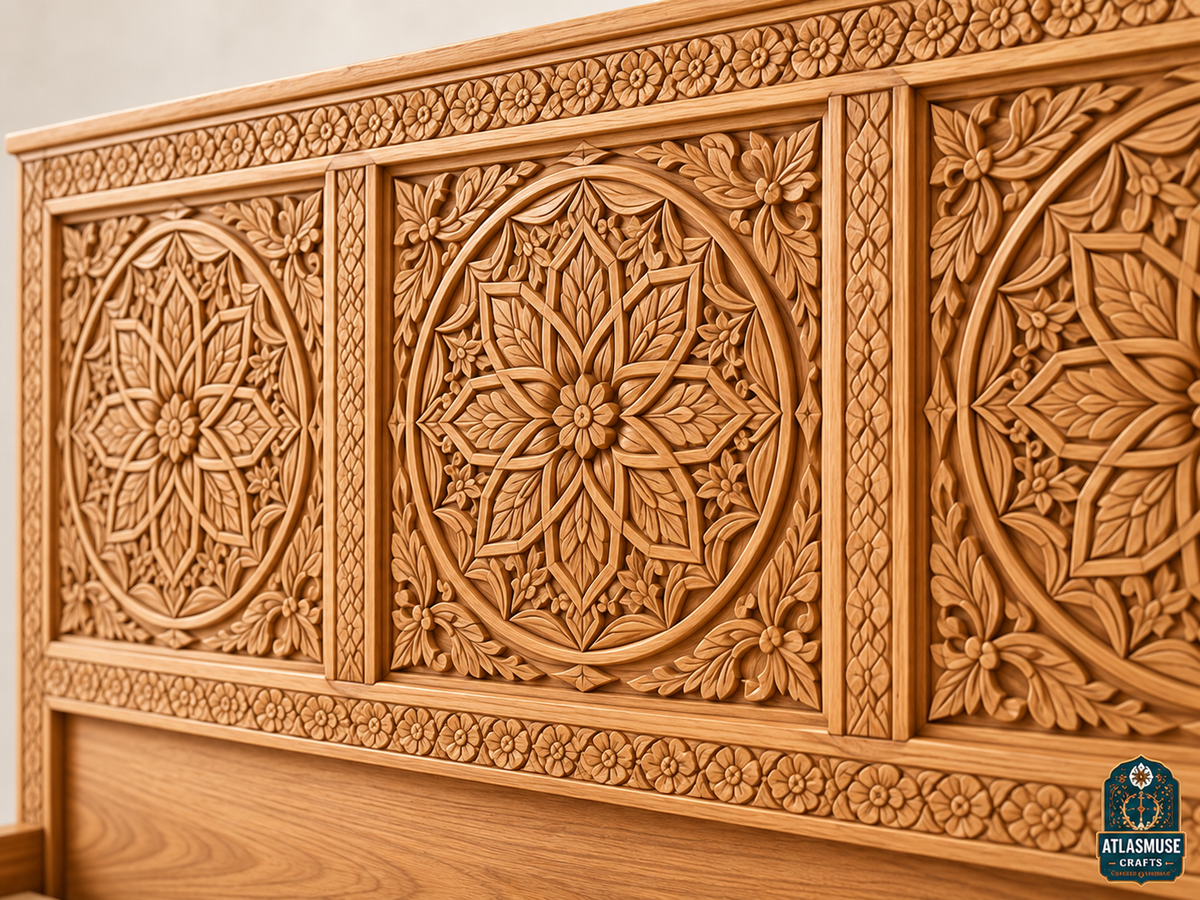 Moroccan Bed Frame – Hand-Carved Solid Wood Bed