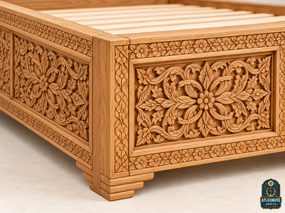 Moroccan Bed Frame – Hand-Carved Solid Wood Bed