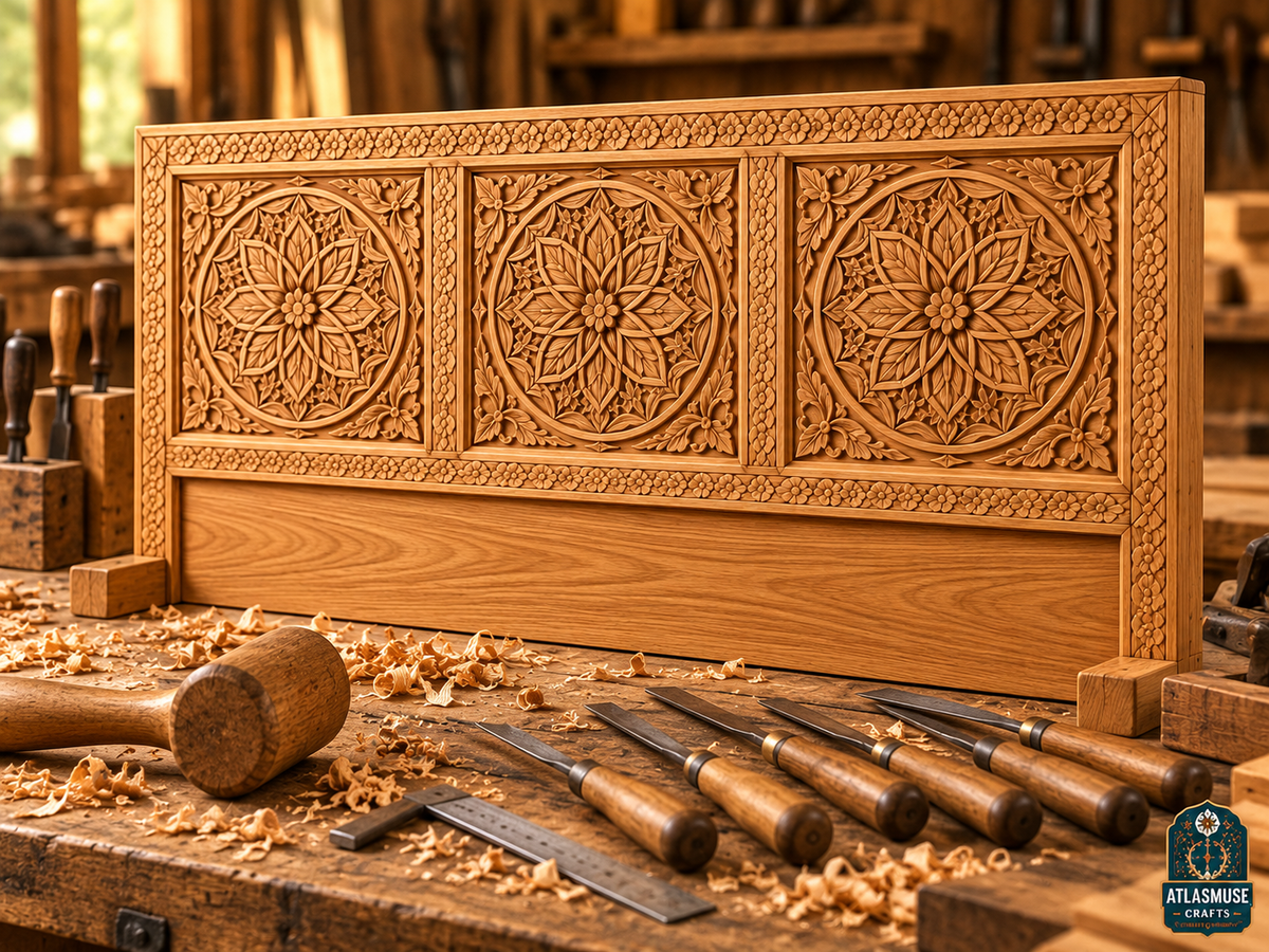 Moroccan Bed Frame – Hand-Carved Solid Wood Bed