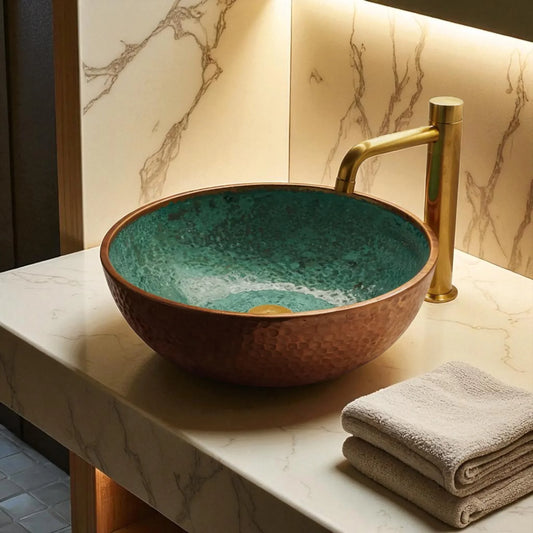 Copper Bathroom Sink Decor – Handmade Moroccan by AtlasMuseCrafts