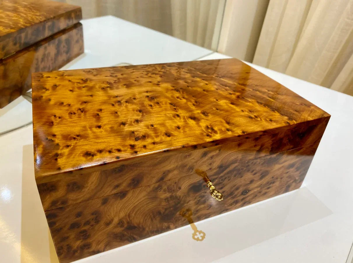 Burl Wood Box Organizer with Lock - AtlasMuseCrafts