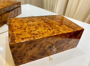 Burl Wood Box Organizer with Lock - AtlasMuse