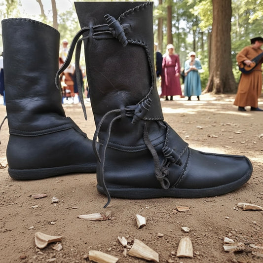 Black Medieval Leather Boots Handmade – AtlasMuseCrafts