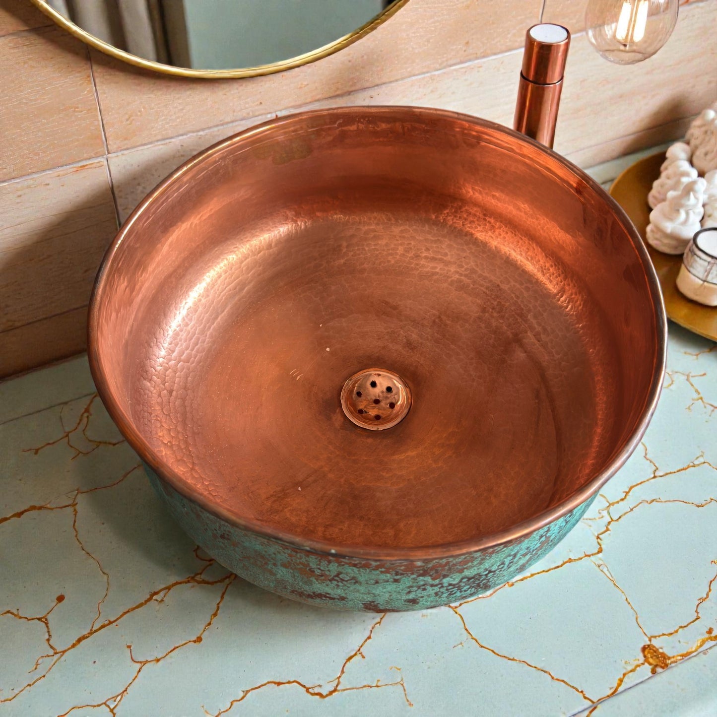 Handmade Green Patina Copper Vessel Sink
