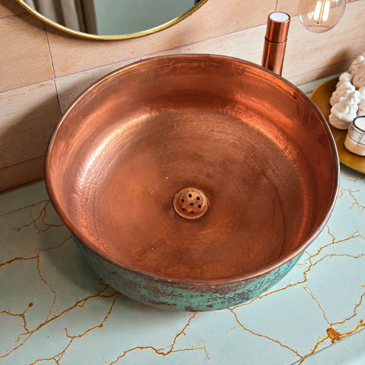 Handmade Green Patina Copper Vessel Sink – Moroccan Basin – additional view 4