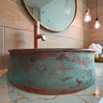 Handmade Green Patina Copper Vessel Sink