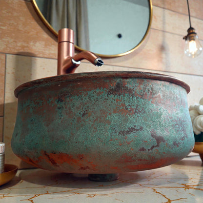 Handmade Green Patina Copper Vessel Sink