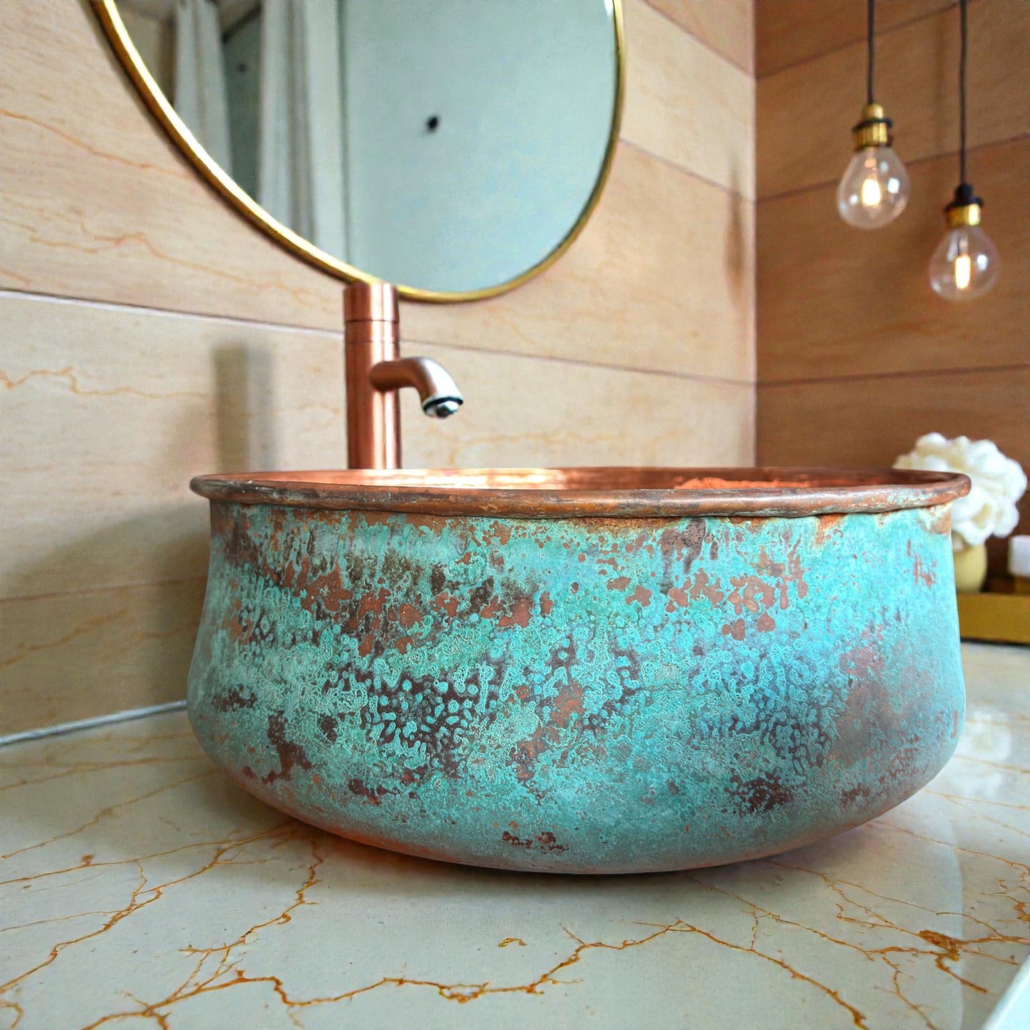 Handmade Green Patina Copper Vessel Sink
