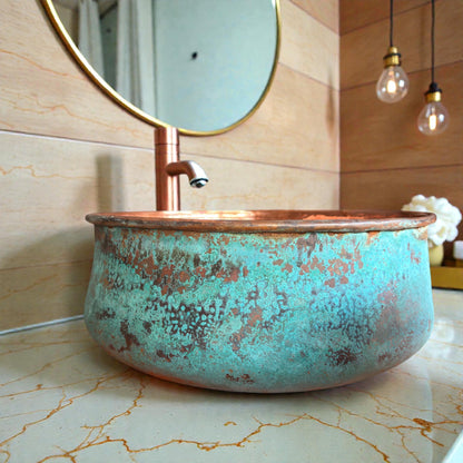 Handmade Green Patina Copper Vessel Sink