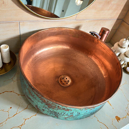 Handmade Green Patina Copper Vessel Sink