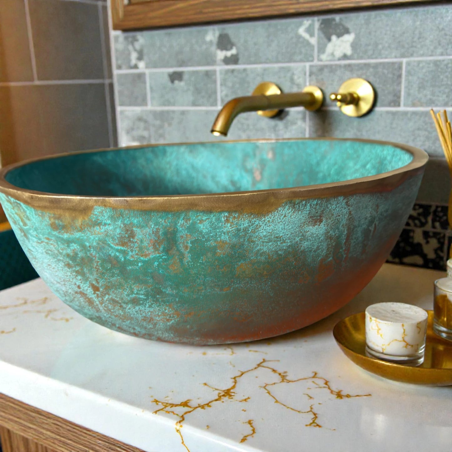 Green Patina Copper Vessel Sink
