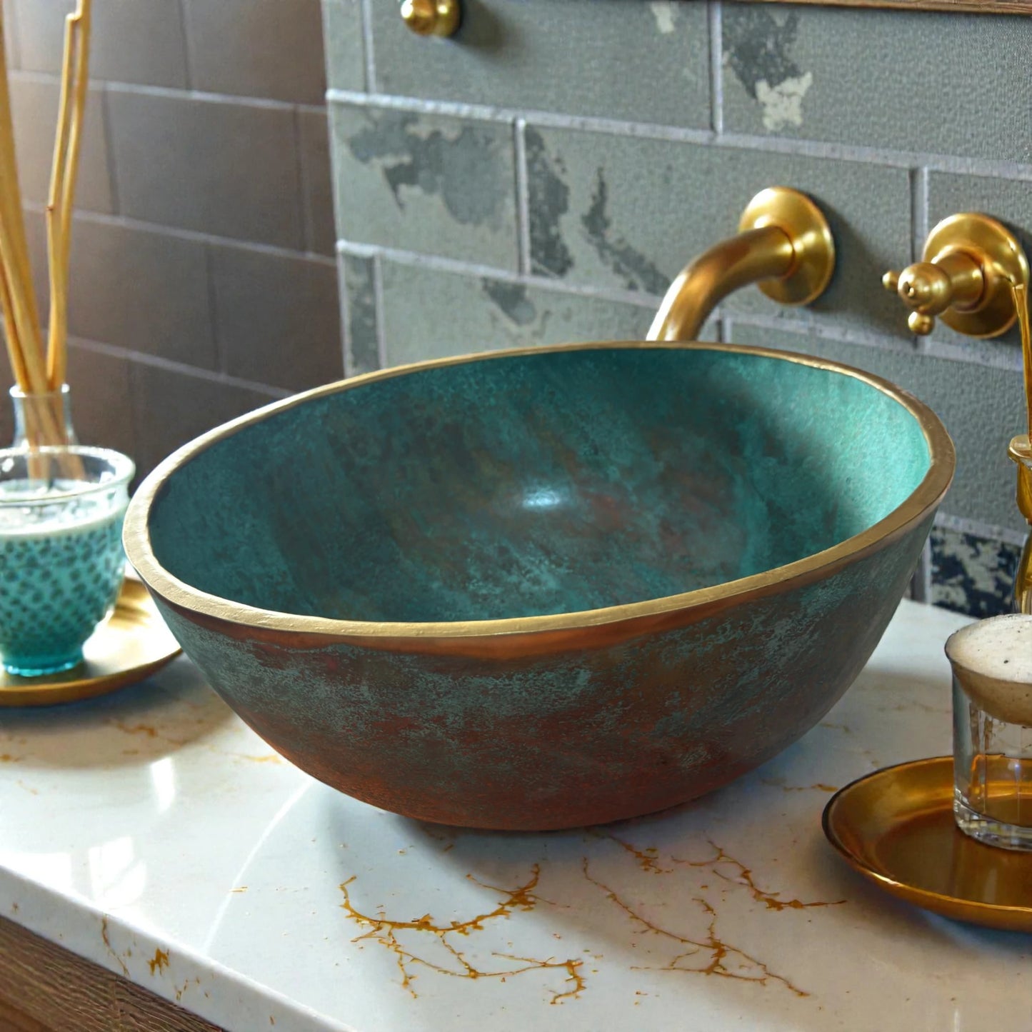 Green Patina Copper Vessel Sink