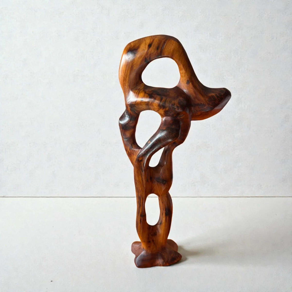 Abstract wooden sculpture handmade in Morocco for modern home decor