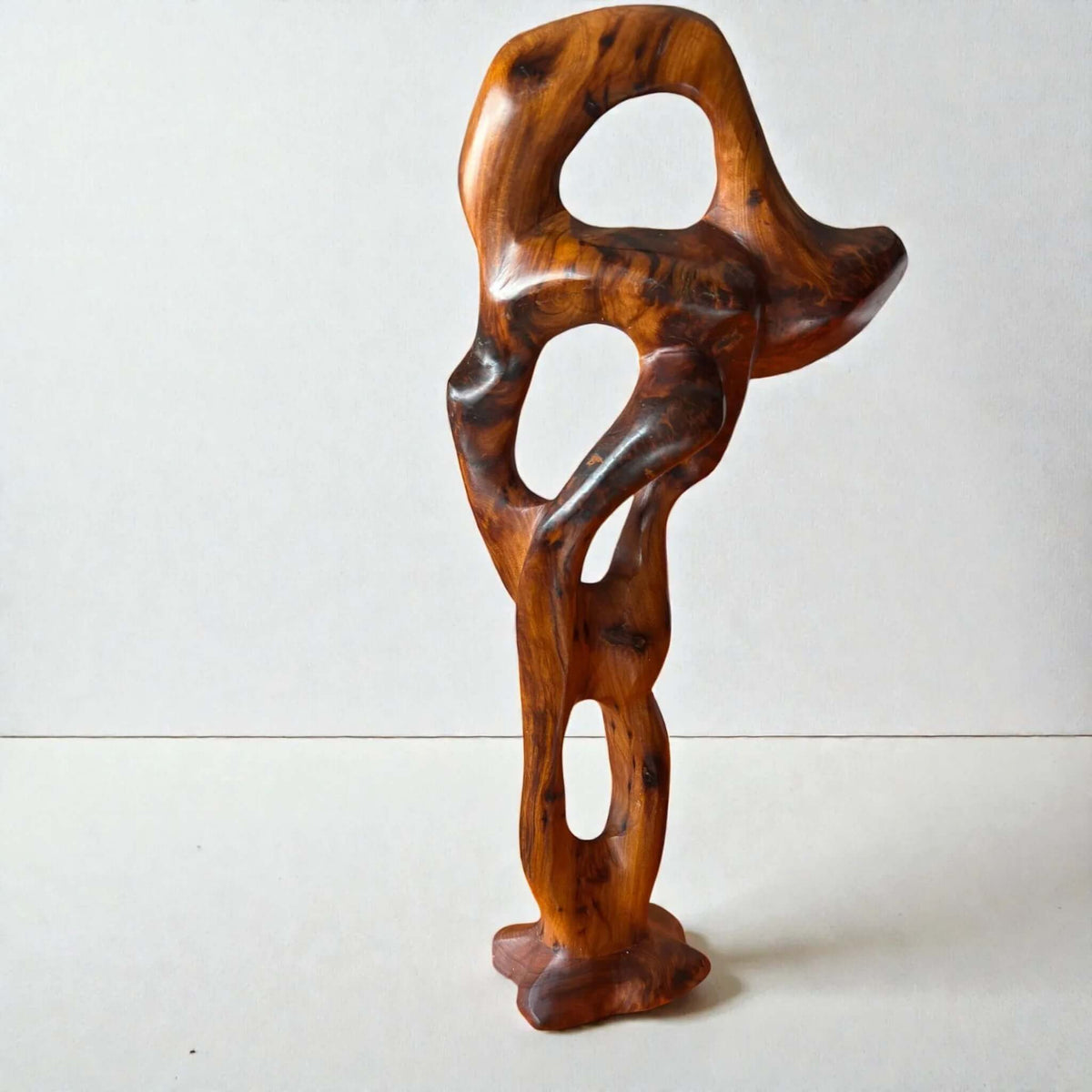 Natural wood abstract sculpture for console table and entryway