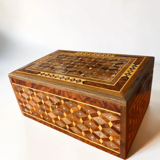 Large Wooden Jewelry Box – Handmade Moroccan Thuya Burl Box