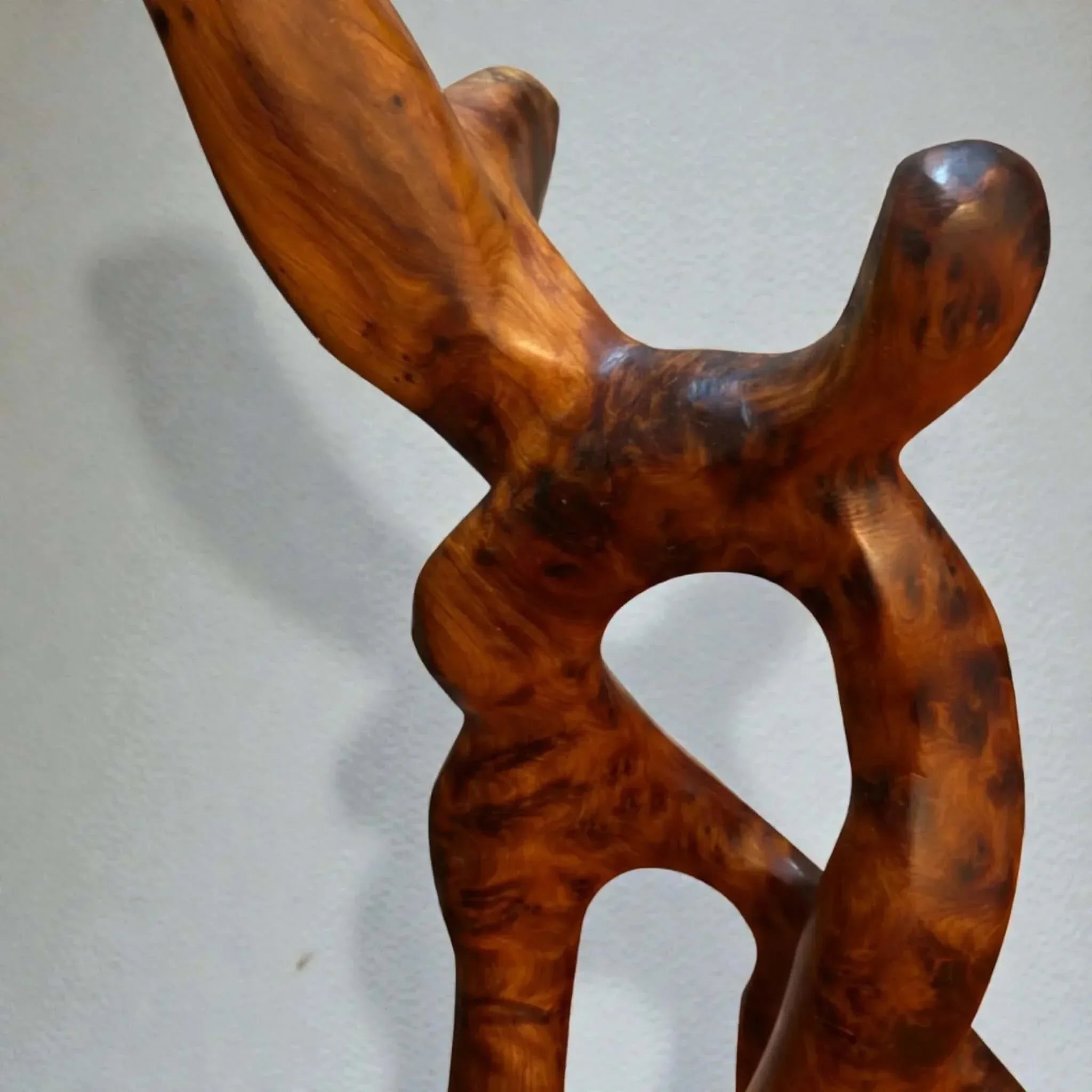 Abstract modern wood sculpture with natural artisan finish