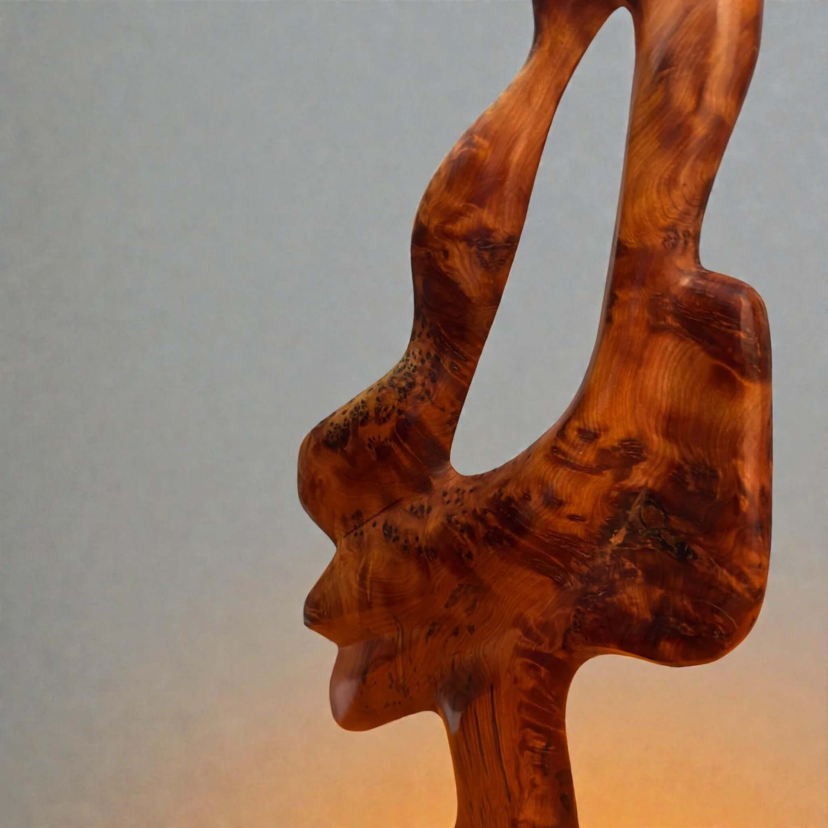Abstract wood sculpture decor with natural Moroccan artisan grain