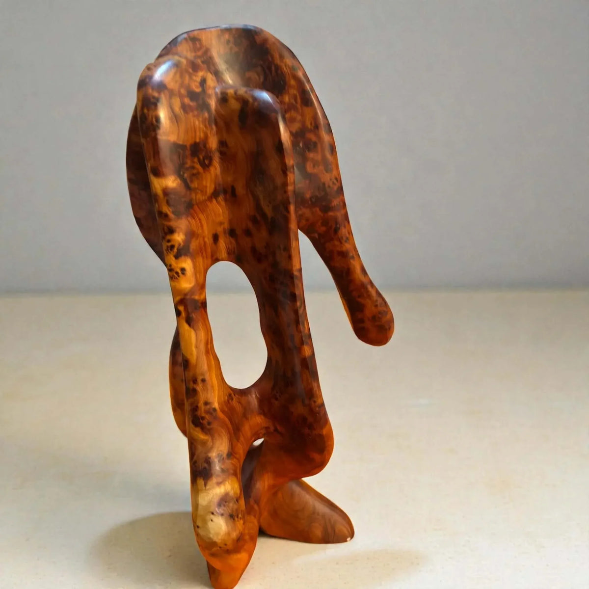 Moroccan abstract wooden sculpture for shelf and gallery decor