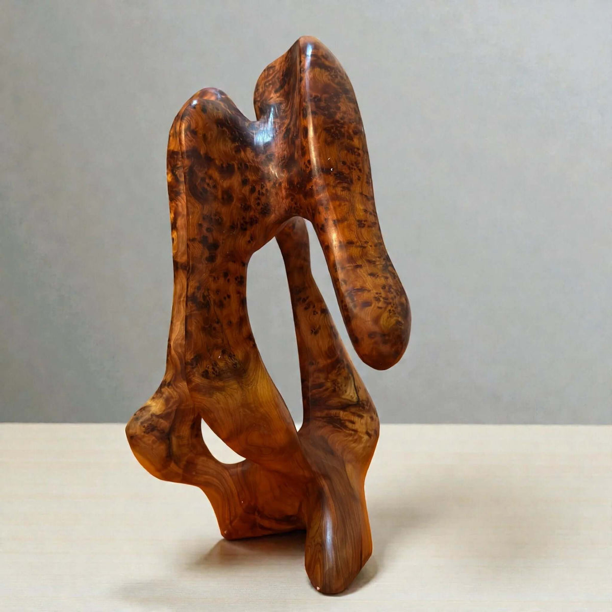 Handmade abstract wood sculpture crafted from natural wood in Morocco