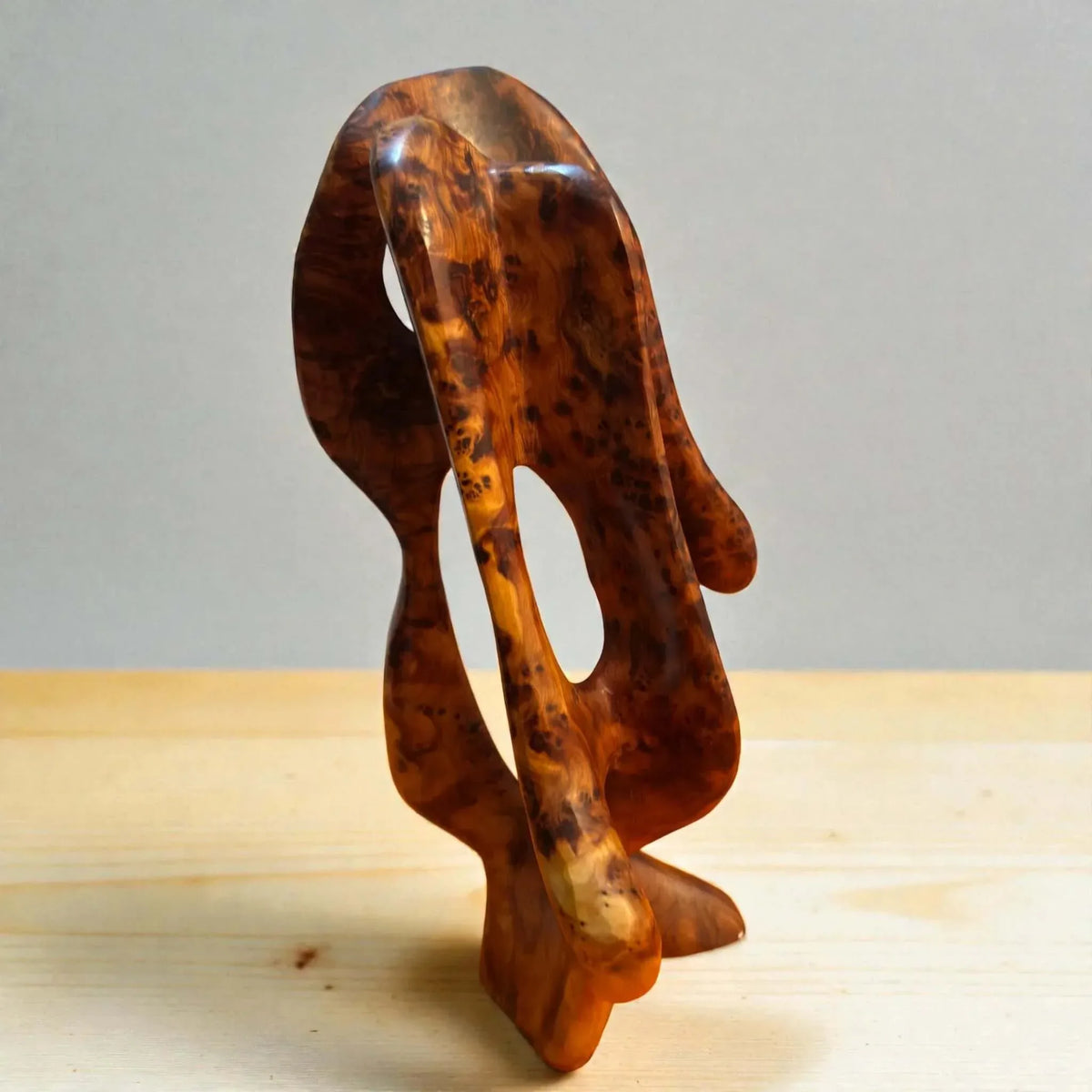 Moroccan handmade abstract wooden sculpture with artisan finish