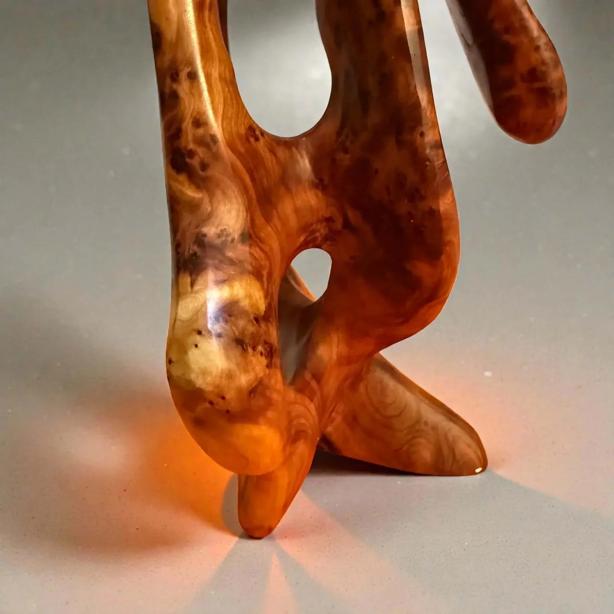 Handmade abstract wood sculpture with Moroccan artisan finish