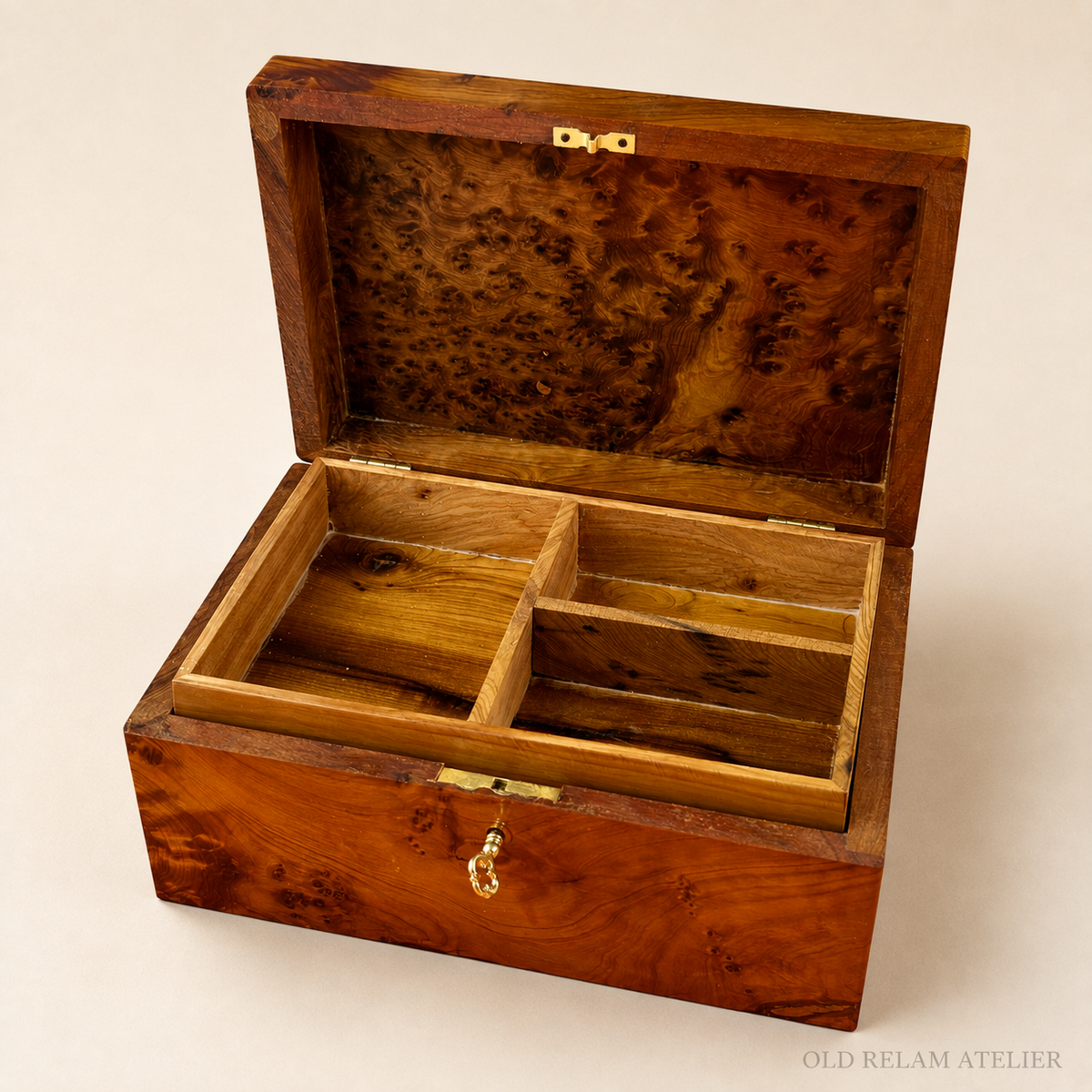 Wooden Box Organizer with Key – 23cm Moroccan Thuya Storage – additional view 2