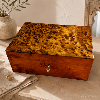 Wooden Box Organizer with Key – 23cm Moroccan Thuya Storage – additional view 3