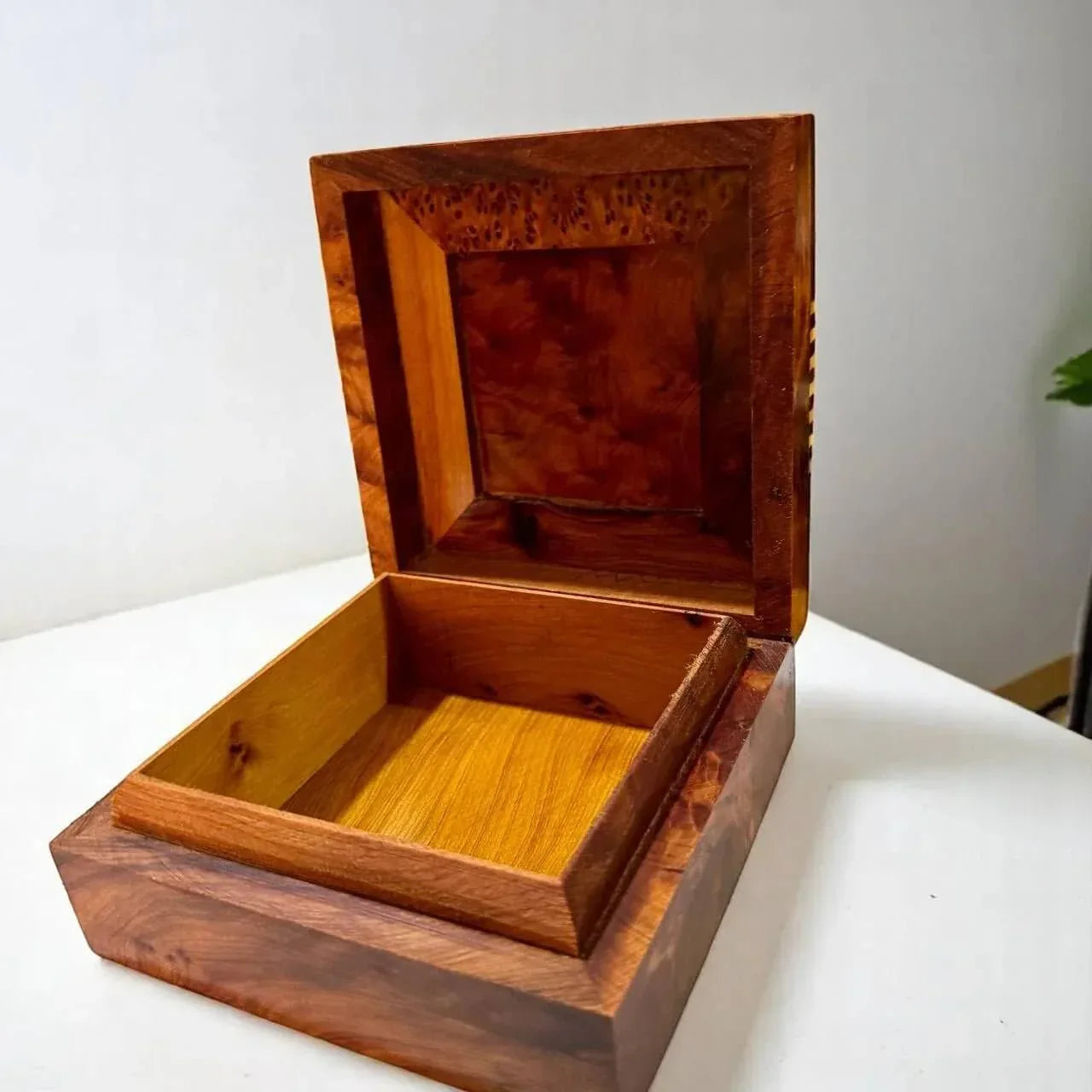 Large Thuya wood organizer with key detail for jewelry and keepsake storage