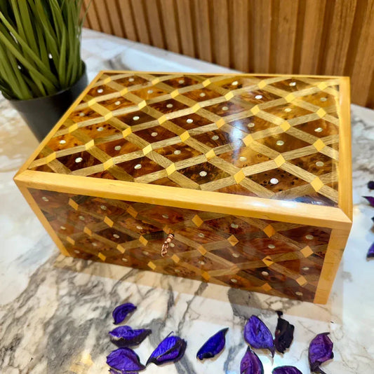 Lockable Box Jewelry Wood Box Organizer With Key - AtlasMuseCrafts