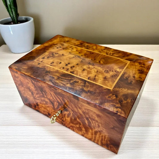 Luxury Handcrafted Burl Wooden Jewelry Box Organizer With Key - AtlasMuseCrafts