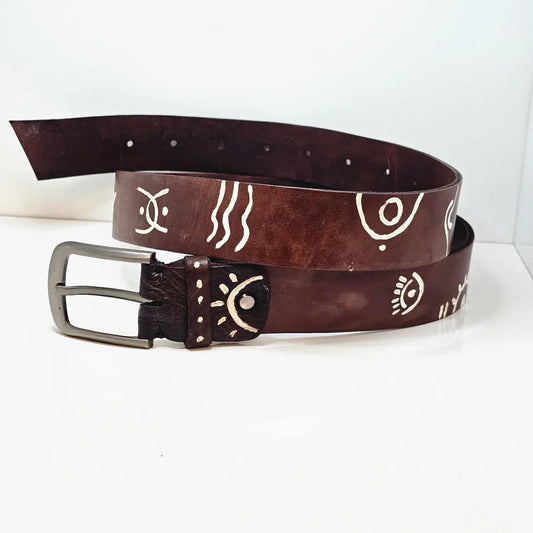 Moroccan Leather Belts Hand-Painted - AtlasMuseCrafts