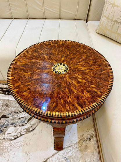 Moroccan Thuya Wood Table with Mother of Pearl Inlay - AtlasMuseCrafts