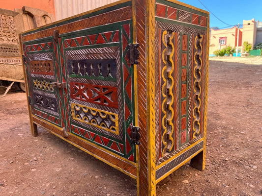 Custom Moroccan Wood Cabinet – Handmade Rustic Boho Storage Chest - AtlasMuseCrafts