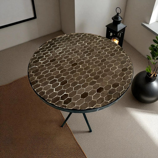 Round Black Moroccan Mosaic Table