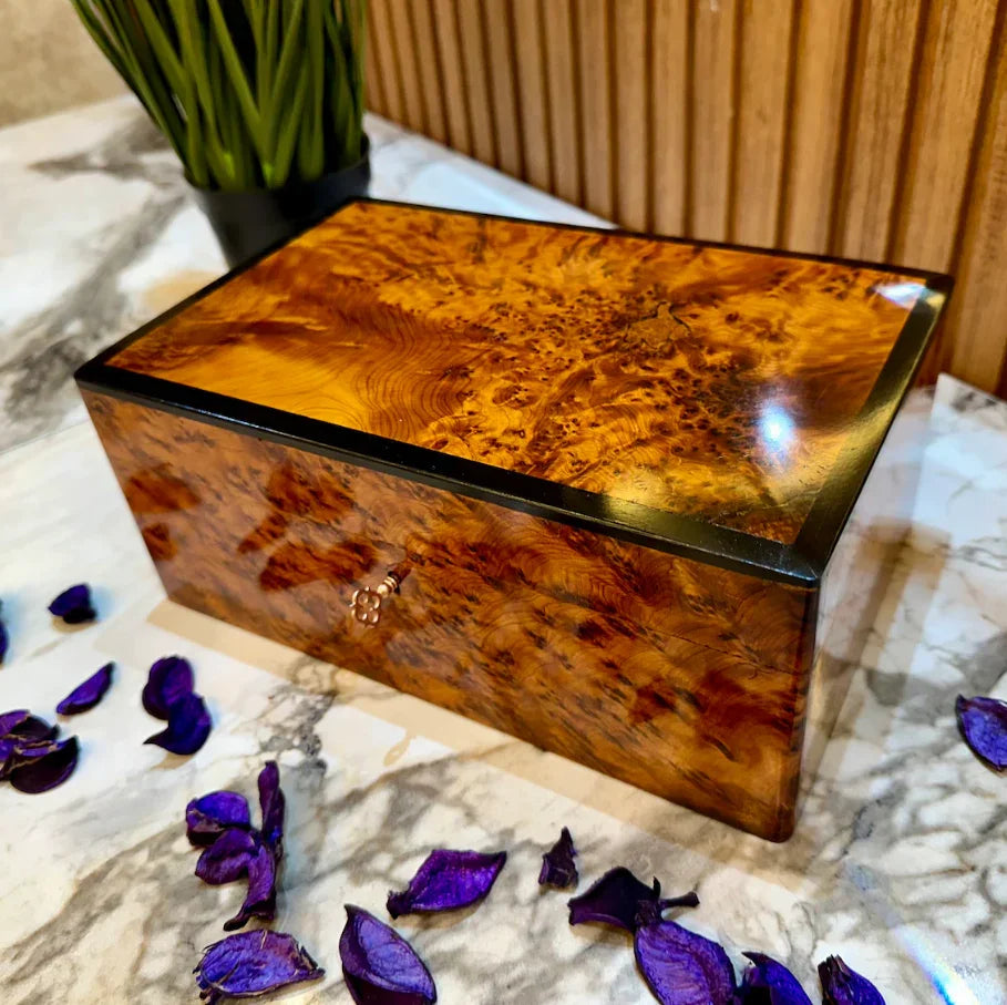 Lockable Jewelry Box – Handmade Thuya Wooden Organizer with Key - AtlasMuseCrafts